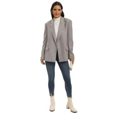 TRNY Women's Oversized Double-Breasted Suit Blazer Jacket Long Sleeve Casual Boyfriend Style Work Office Blazer with Pockets