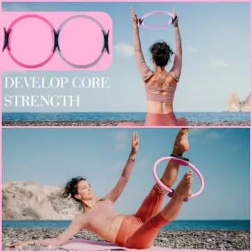 Poen 14 Pcs Pilates Ring and Ball Set for Women Pilates Ring Circle Ball with Stretching Strap 8 Resistance Bands Non Slip Socks Gym Back Bags Exercise Equipment for Workout (Purple, Pink)