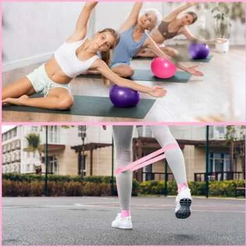 Poen 14 Pcs Pilates Ring and Ball Set for Women Pilates Ring Circle Ball with Stretching Strap 8 Resistance Bands Non Slip Socks Gym Back Bags Exercise Equipment for Workout (Purple, Pink)