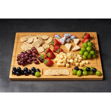 Cutting Board for Kitchen, 20x15" Extra Large Wood Serving Tray for Cheese Charcuterie Turkey, with 3 Built-In Dividers, Juice Grooves, Side Handles
