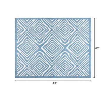 Gertmenian Indoor Outdoor Area Rug, Classic Flatweave, Moroccan Collection II, Stain & UV Resistant Carpet, Deck, Patio & Mudroom, 5x7 Standard, Navy Blue Ivory Tribal Safari, 19494