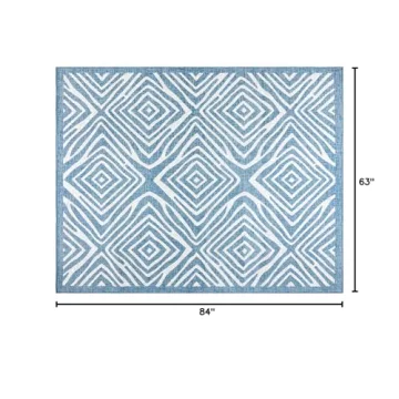 Gertmenian Indoor Outdoor Area Rug, Classic Flatweave, Moroccan Collection II, Stain & UV Resistant Carpet, Deck, Patio & Mudroom, 5x7 Standard, Navy Blue Ivory Tribal Safari, 19494