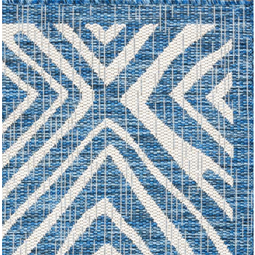Gertmenian Indoor Outdoor Area Rug, Classic Flatweave, Moroccan Collection II, Stain & UV Resistant Carpet, Deck, Patio & Mudroom, 5x7 Standard, Navy Blue Ivory Tribal Safari, 19494