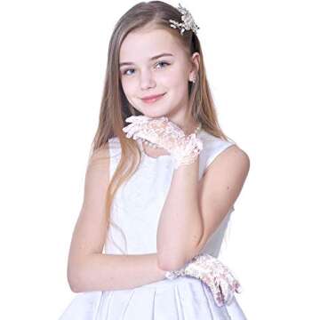 Sumind Girls White Lace Princess Gloves Little Girls Tea Party Princess Dressing Gloves for Wedding Pageant Cosplay