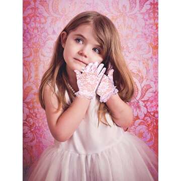Sumind Girls White Lace Princess Gloves Little Girls Tea Party Princess Dressing Gloves for Wedding Pageant Cosplay