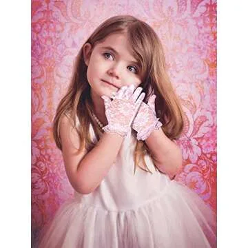 Sumind Girls White Lace Princess Gloves Little Girls Tea Party Princess Dressing Gloves for Wedding Pageant Cosplay