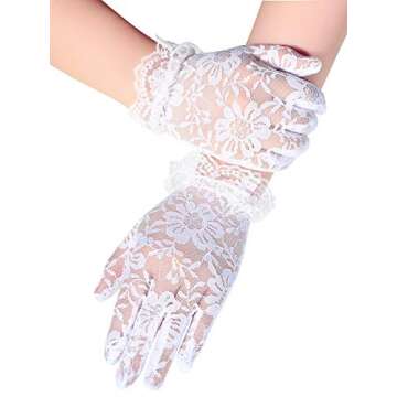 Sumind Girls White Lace Princess Gloves Little Girls Tea Party Princess Dressing Gloves for Wedding Pageant Cosplay