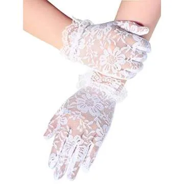 Sumind Girls White Lace Princess Gloves Little Girls Tea Party Princess Dressing Gloves for Wedding Pageant Cosplay