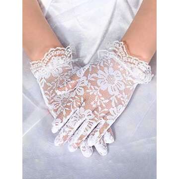 Sumind Girls White Lace Princess Gloves Little Girls Tea Party Princess Dressing Gloves for Wedding Pageant Cosplay