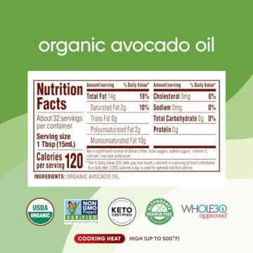 Nutiva Organic Avocado Oil - Healthy High Heat Cooking Oil 16 Fl Oz