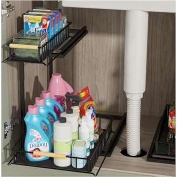 Goroovr Under Sink Organizer, Pull Out Cabinet Organizer for Kitchen, 2 Tier Sliding Metal Storage a...