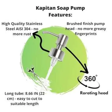 Kapitan Soap Dispenser Pump Head Replacement Spare for Standard 28/400 (26 mm - 28mm / 1.02 in-1.10 in) Neck Size, Stainless Steel Brushed Finish