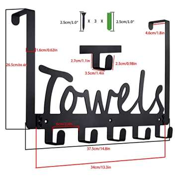 Over The Door Hooks Towel Rack Holder Heavy-Duty Organizer on Bathroom Cabinet Cupboard Door Hooks for Towel, Robe,Coat, Bag,Keys - 5 Hooks