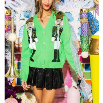 Ugly Christmas Tin Soldier Knitted Sweater Top Long Sleeve Button UP Sequin Nutcracker Cardigan Open Front Sweaters for Women