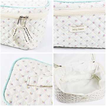 CAIYING Kawaii Coquette Makeup Bag Large Capacity Travel Cosmetic Bag Cotton Makeup Bag Quilted Cosmetic Pouch Coquette Aesthetic Floral Toiletry Bag