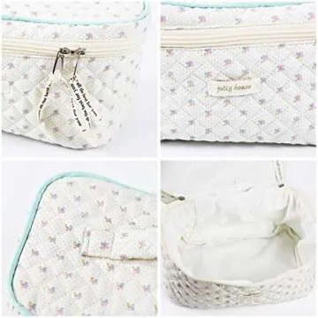 CAIYING Kawaii Coquette Makeup Bag Large Capacity Travel Cosmetic Bag Cotton Makeup Bag Quilted Cosmetic Pouch Coquette Aesthetic Floral Toiletry Bag