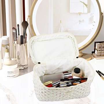 CAIYING Kawaii Coquette Makeup Bag Large Capacity Travel Cosmetic Bag Cotton Makeup Bag Quilted Cosmetic Pouch Coquette Aesthetic Floral Toiletry Bag