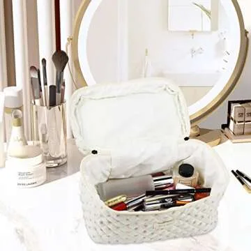 CAIYING Kawaii Coquette Makeup Bag Large Capacity Travel Cosmetic Bag Cotton Makeup Bag Quilted Cosmetic Pouch Coquette Aesthetic Floral Toiletry Bag