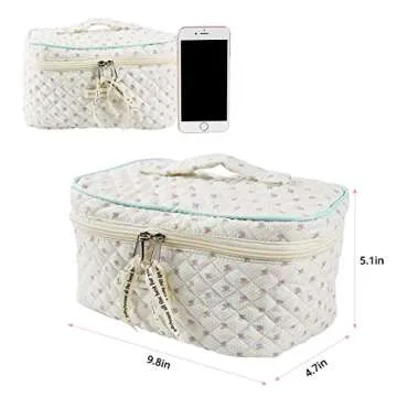 CAIYING Kawaii Coquette Makeup Bag Large Capacity Travel Cosmetic Bag Cotton Makeup Bag Quilted Cosmetic Pouch Coquette Aesthetic Floral Toiletry Bag