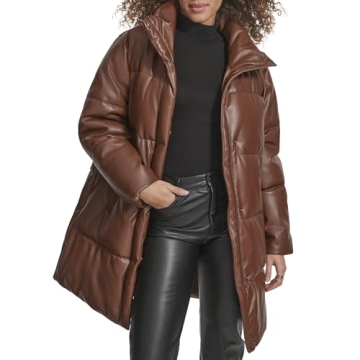 Levi's Women's Faux Leather Mid-Length Puffer Coat - Chic, Functional, and Eco-Friendly