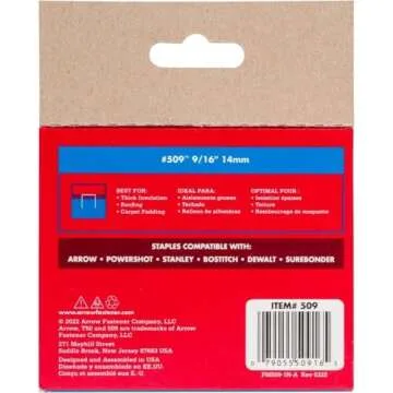Arrow Fastener 509 T50 9/16-Inch Staples - 1,250-Pack, Reliable Fit for Various Models