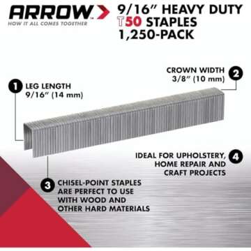 Arrow T50 9/16-Inch Staples 1,250-Pack for All Needs
