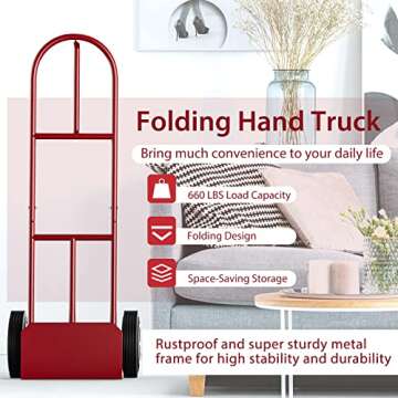 Nightcore Hand Truck 660 LBS Capacity, Heavy-Duty Dolly Cart w/P-Handle, All-Terrain Double Bearing ...