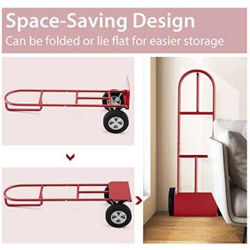 Nightcore Hand Truck 660 LBS Capacity, Heavy-Duty Dolly Cart w/P-Handle, All-Terrain Double Bearing Wheels, Foldable & Space-Saving Hand Cart for Home, Warehouse, Garage, Backyard (Red)