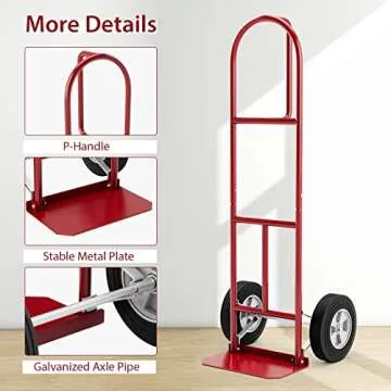 Nightcore Hand Truck 660 LBS Capacity, Heavy-Duty Dolly Cart w/P-Handle, All-Terrain Double Bearing Wheels, Foldable & Space-Saving Hand Cart for Home, Warehouse, Garage, Backyard (Red)