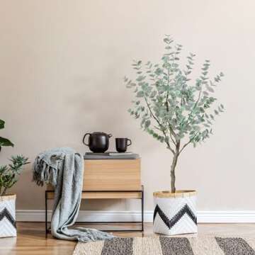 SOGUYI 4ft Artificial Eucalyptus Tree, Fake Eucalyptus Tree with White Silver Dollar Leaves, Silk Fa...