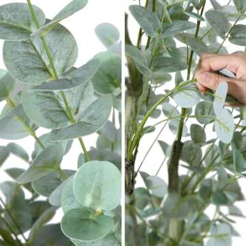SOGUYI 4ft Artificial Eucalyptus Tree, Fake Eucalyptus Tree with White Silver Dollar Leaves, Silk Faux Eucalyptus Tree with Plastic Nursery Pot, Artificial Plants for Home Office Indoor Decor,2 Pack