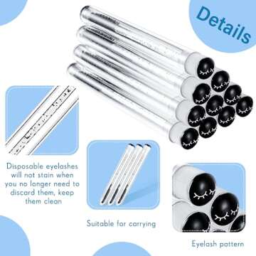 12 Pcs Eyelash Aftercare Bags 12 Lash Shampoo Brushes 12 Empty Mascara Wand Tubes 12 Eyelash Brushes 25 Lash Aftercare Cards 25 Refill Filler Lash Punch Cards Eyelash Makeup Accessories (Black Series)