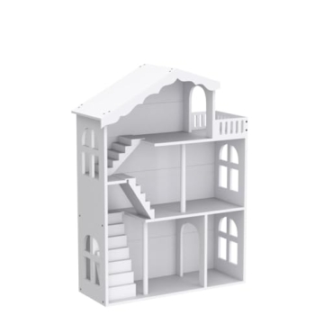 Wooden Dollhouse Bookshelf for Kids Toy Storage & Play