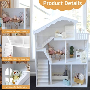 Wooden Dollhouse Bookshelf for Kids Toy Storage & Play