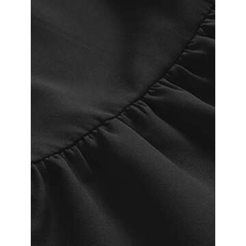 Verdusa Women's Round Neck Petal Short Sleeve Ruffle Hem Tunic Dress Black M