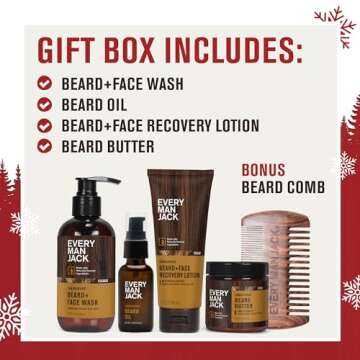 Every Man Jack Mens Sandalwood Grooming Set - Five Full-Sized Essentials: Wash, Lotion, Hydrating Oil, Butter, and Comb
