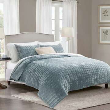 RECYCO Luxury Velvet Quilt King Size, Ultra Soft Velvet Bedding Sets, Lightweight Quilted Velvet Com...