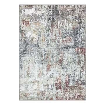 Bloom Rugs Washable Non-Slip 4' x 6' Rug - Gray/Red/Brown Modern Abstract Area Rug for Living Room, Bedroom, Dining Room, and Kitchen - Exact Size: 4' x 6'
