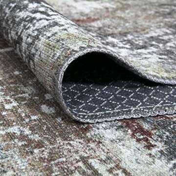 Bloom Rugs Washable Non-Slip 4' x 6' Rug - Gray/Red/Brown Modern Abstract Area Rug for Living Room, Bedroom, Dining Room, and Kitchen - Exact Size: 4' x 6'