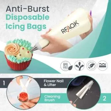 RFAQK 74 PCs Icing Piping Bags and Tips Set, Cake Decorating Kit with 48-Numbered Piping Tips, 20+1 Pastry Bags for Cookie Cupcake Cake Decoration, Cake Decorating Tips Set with Booklet and E-book