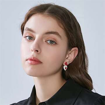 MALOYANVE Cute Strawberry Earrings for Women Sweet Fresh Red Ribbon Bow Dangle Earrings Funny Small Fruit Fashion Drop Earrings (Red Bow Strawberry)