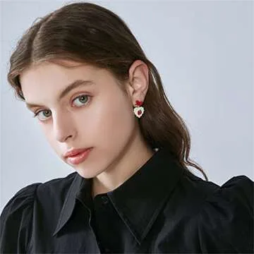 MALOYANVE Cute Strawberry Earrings – Adorable Red Bow Designs