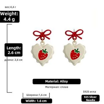 MALOYANVE Cute Strawberry Earrings – Adorable Red Bow Designs