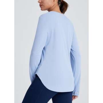 Emlovm SPF Sun Shirts for Women Long Sleeve UV Protection UPF 50+ Tops Lightweight Workout Clothes Quick Dry for Hiking Blue X-Small