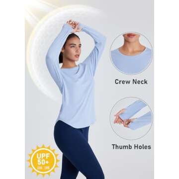 Emlovm SPF Sun Shirts for Women Long Sleeve UV Protection UPF 50+ Tops Lightweight Workout Clothes Quick Dry for Hiking Blue X-Small