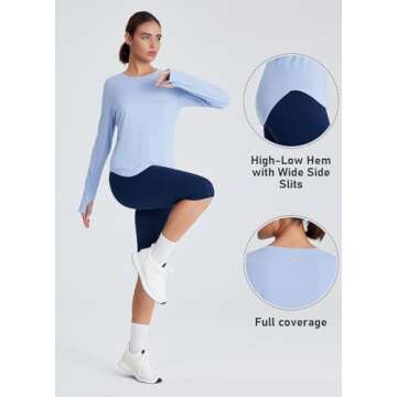 Emlovm SPF Sun Shirts for Women Long Sleeve UV Protection UPF 50+ Tops Lightweight Workout Clothes Quick Dry for Hiking Blue X-Small