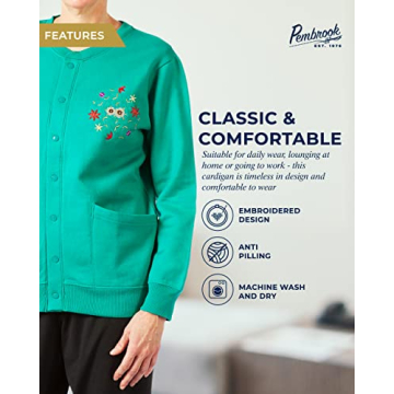 Pembrook Fleece Cardigans for Women with Pockets & Embroidery