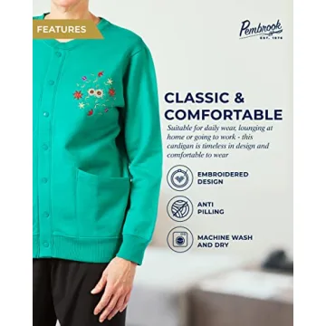 Pembrook Fleece Cardigans for Women with Pockets & Embroidery