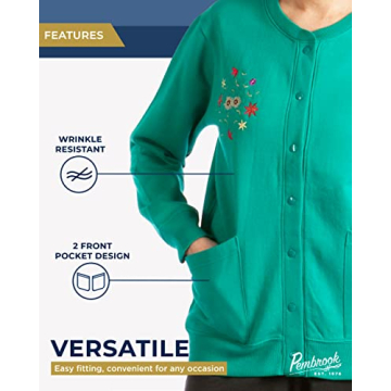 Pembrook Fleece Cardigans for Women with Pockets & Embroidery