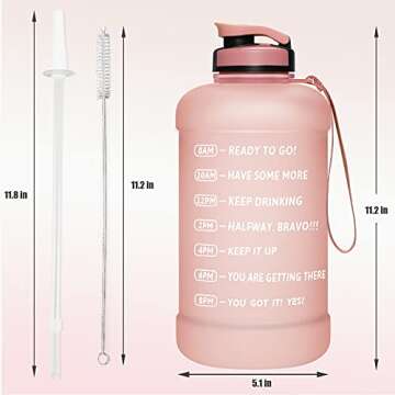 PASER Half Gallon/64oz Motivational Time Marker Water Bottle with Straw Wide Mouth Leakproof BPA Free Sports Motivational Water Jug with Measurements to Ensure You Drink Enough Water